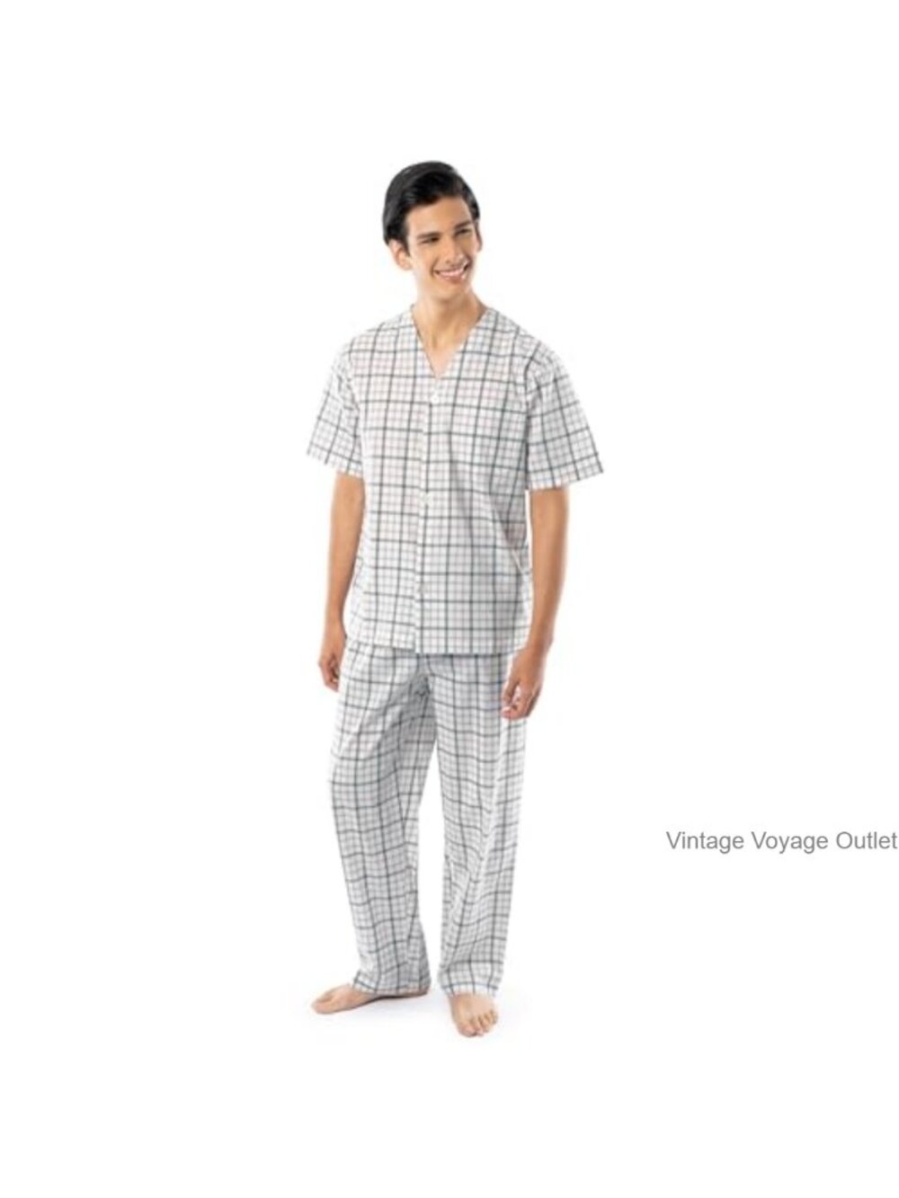 Broadcloth Short Sleeve Button-Front Pajama Set with Drawcord Pants